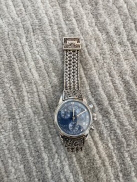 RARE Lois Hill Sterling Silver Blue Dial Watch – Ornate Thai Weave Bracelet main image 2